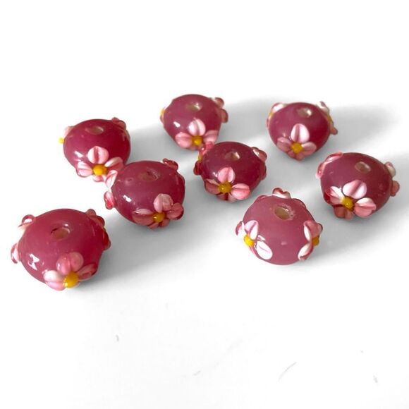 Other - Pink Lampwork Floral Petal Beads